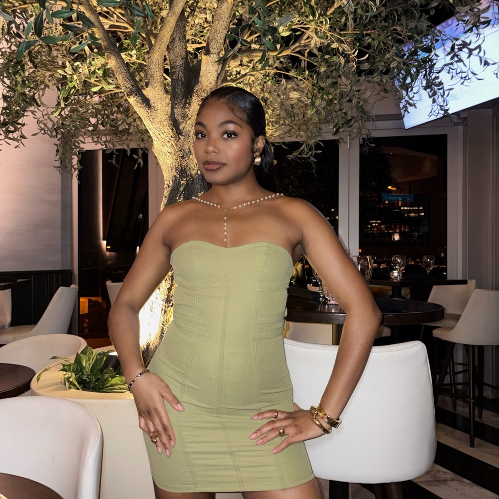 Strapless Olive Green Mini Dress